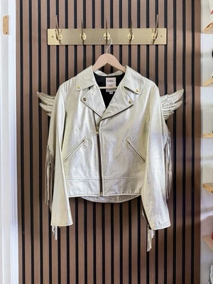 Jaqueta Jeremy Scott x Adidas Wings dourada com franja.  Tamanho médio. - Imagem 1 de 2