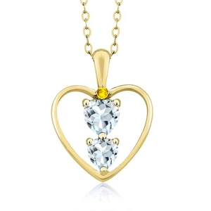 18K Yellow Gold Plated Silver Aquamarine and Yellow Sapphire Pendant Necklace - Picture 1 of 3