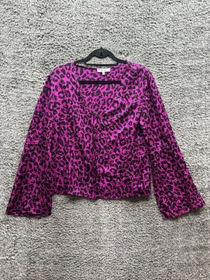 Blusa Milly Magenta Maggie Leopardo Seda Jacquard Manga Larga Mujer Talla L Foto 1 de 4