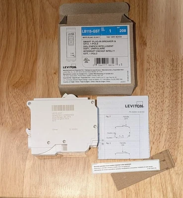 LEVITON 1-Pole 15 Amp 2da Generación Inteligente Wi-Fi Enchufable Disyuntor GFCI Foto 1 de 3