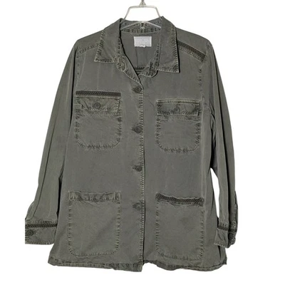 Chaqueta militar utilitaria Caslon verde oliva chaqueta bordada para mujer XL Foto 1 de 4