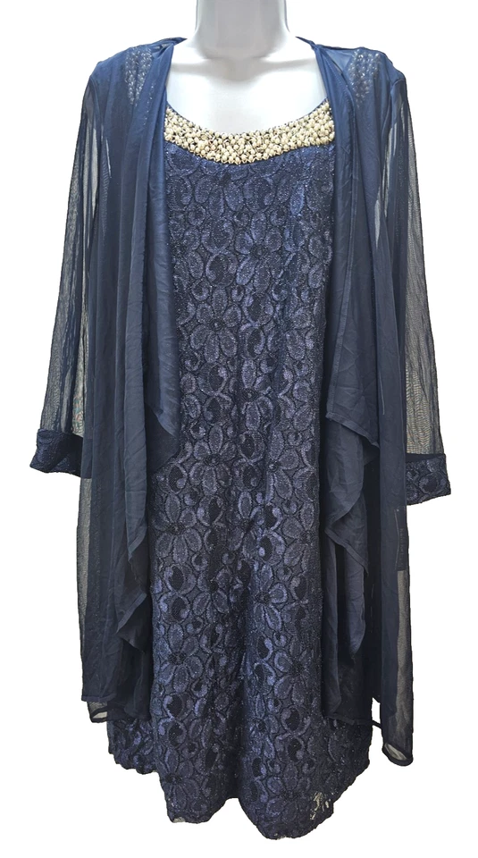 Vestido y chaqueta R&M Richards 2 piezas lentejuelas/perla/encaje/boda/fiesta talla 18W Foto 1 de 4