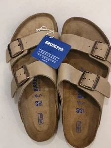 Birkenstock Arizona 2 strap Sandals soft footbed size 40 tan  leather NEW - Picture 1 of 10