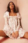 Lorna Luxe White Rose Print 'Rosalie' Ruched Puff Sleeve Dress Size 8