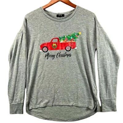 Camiseta moderna de lona para mujer manga larga Navidad roja camión árbol gris XXL Foto 1 de 2