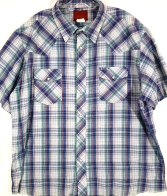 Rustler-Camisa a Presión Perla Occidental Manga Corta Hombre-2XL XXL Grande-A Cuadros-Vaquero Foto 1 de 4
