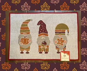 Fall Gnome Rug, Gnomes Holding A Pumpkin Acorn & Fall Leaf, Tapestry Accent Rug - Picture 1 of 11