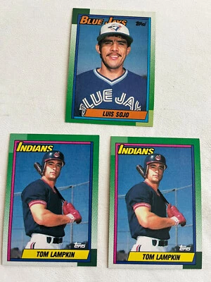 (3) 1990 TOPPS-LUIS SOJO ROOKIE #594-(2) TOM LAMPKIN #172 BASEBALL CARDS - Image 1 of 2