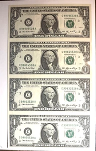 Bureau of Engraving and Printing UNCUT SHEET OF (4) 2006 ONE DOLLAR BILLS PA $1 - Picture 1 of 1