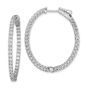 Sterling Silver 2mm Cubic Zirconia In and Out Oval Hinged Hoop Earrings 5.95gm - Picture 1 of 4