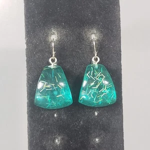 Dangle Beaded Earrings Blue Flakes Mid Century Modernist Retro Boho Pierced 1.5" - Picture 1 of 9