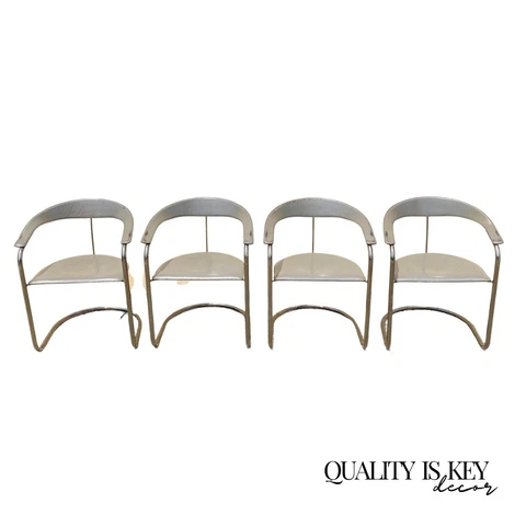Vintage Arrben Italy Canasta Cantilever Gray Leather Italian Modern Chairs - 4 Cover