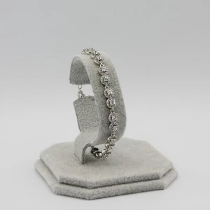 Platinum Plated White Cubic Zirconia Link Bracelet Adjustable Hypoallergenic - Picture 1 of 10