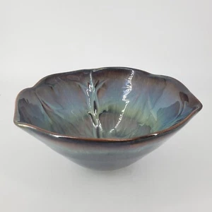 Bill Campbell Cuenco de Cerámica Floral Lotus 9" Cuenco Esmalte por Goteo Azul Púrpura Marrón - Imagen 1 de 14