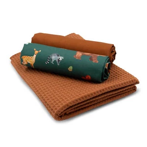 Set 1x Waffelstoff + 2x Baumwollstoff je 0,5m x 1,5m Stoffpaket Waldtiere Set 72 - Bild 1 von 7