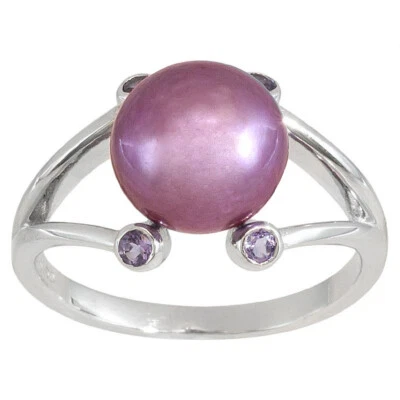 7 4/5 Ct Solitaire Band Ring Purple Pearl & Amethyst 14K White Gold Plated - Image 1 of 3
