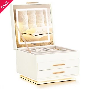 3-layer Elegant LED Jewelry Box with 3-Color Mirror Light & Ambient Glow White - Picture 1 of 7