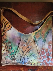 Anuschka Leather Hobo Bag Handpainted Shoulder Purse Animal Print - Picture 1 of 3