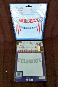 Holiday Patriotic July 4th Air Filled Mylar Balloons and Cake Banner Set - Picture 1 of 6