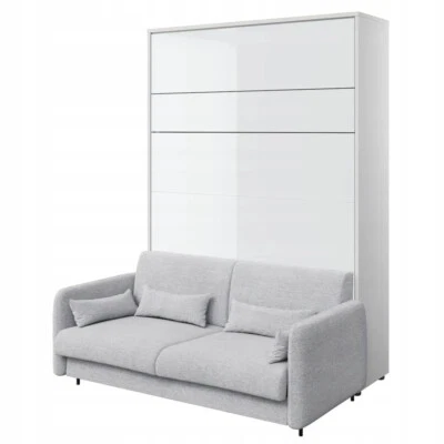 Schrankbett 140x200cm BCLenart mit Sofa Kopfstütze Wandbett Klappbett Weiß Glanz - Bild 1 von 4