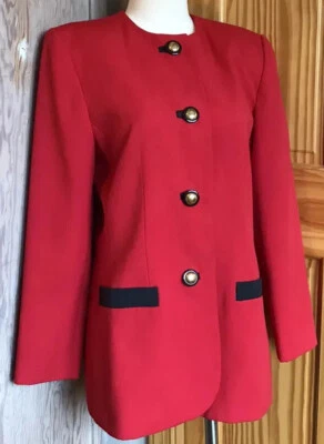 Винтажный POWER Blazer красный черный отделки золотой кнопки Fox охоты воинствующий COUTURE - Изображение 1 из 4