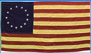 Primitive American Nylon  Betsy Ross 13 STAR FLAG wSLEEVE TEA STAINED 36" x 60"