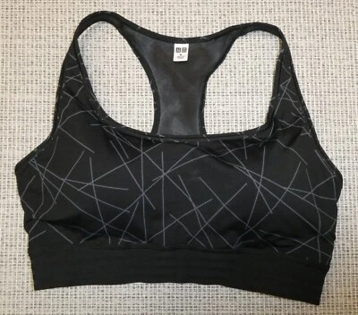 Uniqlo women's black/gray print stretch padded racer-back sports bra Sz M - Image 1 of 3