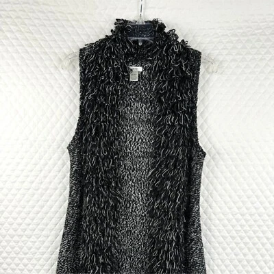 Vintage Cache Black & White Knit Open-Front Vest Size S Hippie Retro Boho Shag - Image 1 of 4