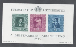 LIECHTENSTEIN 1949 PHILATELIC EXHIBITION SHEET MINT NEVER HINGED SG MS279a - Picture 1 of 2