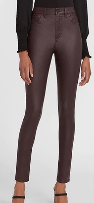 NWT EXPRESS COATED MAROON SKINNY HIGH RISE JEANS SZ 4 R  - Image 1 of 4