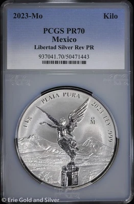 2023-Mo México 1 Kilogramo Plata Reverso Prueba Libertad PCGS PR 70 Foto 1 de 4