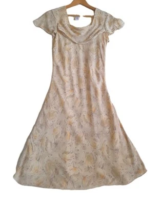 Womens Sz 8 Flutter Sleeve Fairy Coquette Feminine Floral Draped Neck Silk Dress - Image 1 of 4