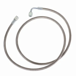 48" Steel Braided -4 -4AN 90 Degree x Straight PTFE Line Turbo Oil Feed Line - Picture 1 of 8