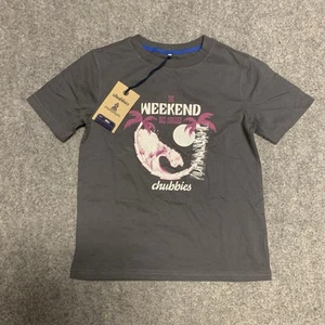 Chubbies NEW NWT Youth Small Short Sleeve Tee T Shirt Gray 70s Sun Palm & Wave - Picture 1 of 7