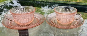 Set of 2 - Vintage Pink Depression Glass Cup and Saucer Set - Picture 1 of 10