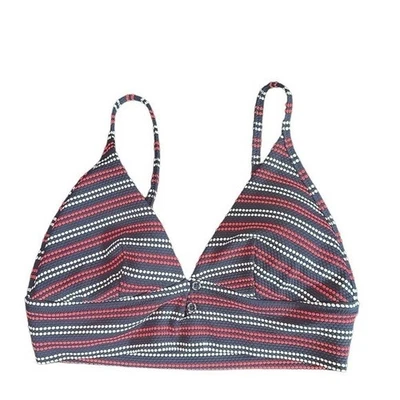 Top de Bikini Aerie Triángulo Azul Rojo Blanco Rayas Botón Frontal Texturizado Mediano Foto 1 de 4
