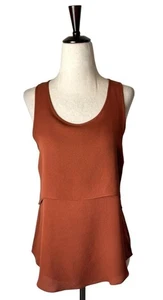 Camiseta sin mangas Theory para mujer pequeña marrón naranja doble Georgette seda concha Apala - Imagen 1 de 10