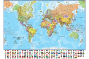 120x80cm Map Of The World Poster Flags Giant Size Wall Print Posters Decoration - Foto 1 di 12