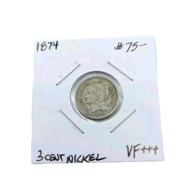 1874 3c Liberty Three Cent Nickel Coin VF+++ - Image 1 of 4