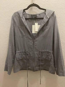 Cynthia Rowley linen zippered hooded lightweight jacket with pockets NEW - Picture 1 of 5