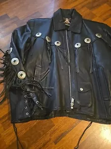 VANGUARD Supple Cowhide Leather Fringes Asymmetrical Biker Jacket New vintage - Picture 1 of 15