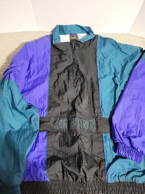 Chaqueta cortavientos vintage Spalding multicolor bolsillo medio negra púrpura verde azulado Foto 1 de 4