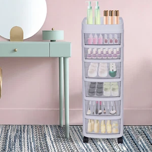 Organizer mit 6 Schubladen Kunststoff Rollen Aufbewahrungswagen Weiß Trolley Schrank mit Rad] - Bild 1 von 13