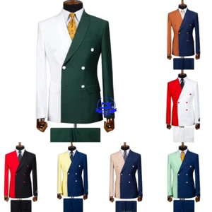 Tuta uomo business doppiopetto slim fit matrimonio smoking punta bavero sposo ballo - Foto 1 di 15