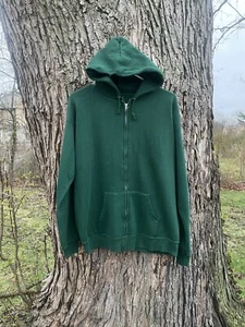 VTG 70s 80s Hoodie Zip Up Sweatshirt Green Grunge USA 22.5x27 Sz L-XL CLEAN EUC - Picture 1 of 19