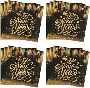 100 Pieces Happy New Year Disposable Paper Napkins, Black and Gold Cocktail Napk - Picture 1 of 7