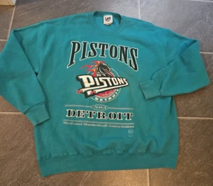 VTG 90'S DETROIT PISTONS TEAL GREEN LEE SPORT MEN'S SWEATSHIRT SZ XL MADE IN USA - Picture 1 of 3