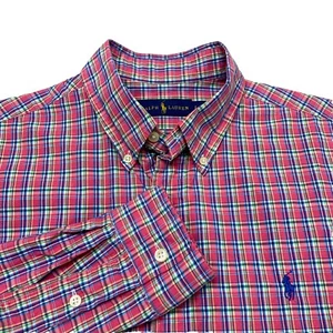 Ralph Lauren Polo Plaid Button Up Shirt L Pink Multi 100% Cotton Preppy Casual - Picture 1 of 11
