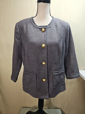 Blazer Joan Rivers Talla 12 Gris Tejido Chaqueta Perla Dorado Botones De Colección Usado en Excelente Condición  Foto 1 de 4