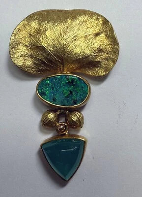 Ann Krupp Yellow Gold Tourmaline & Opal Pendant - Image 1 of 2